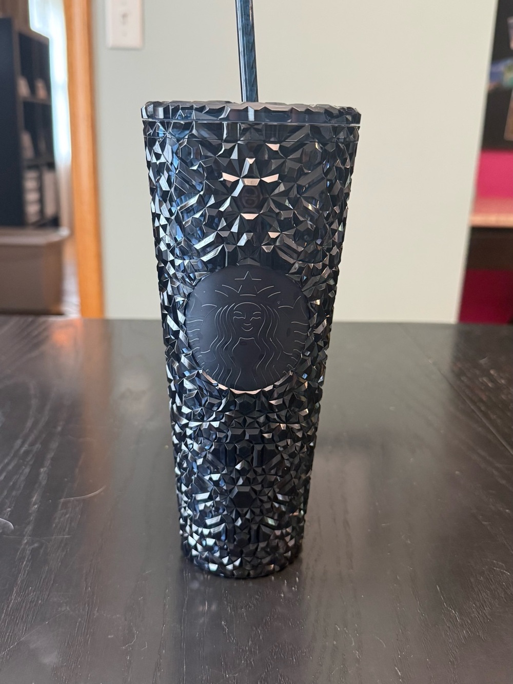 Starbucks Black Faceted Studded Reusable Cup with Straw